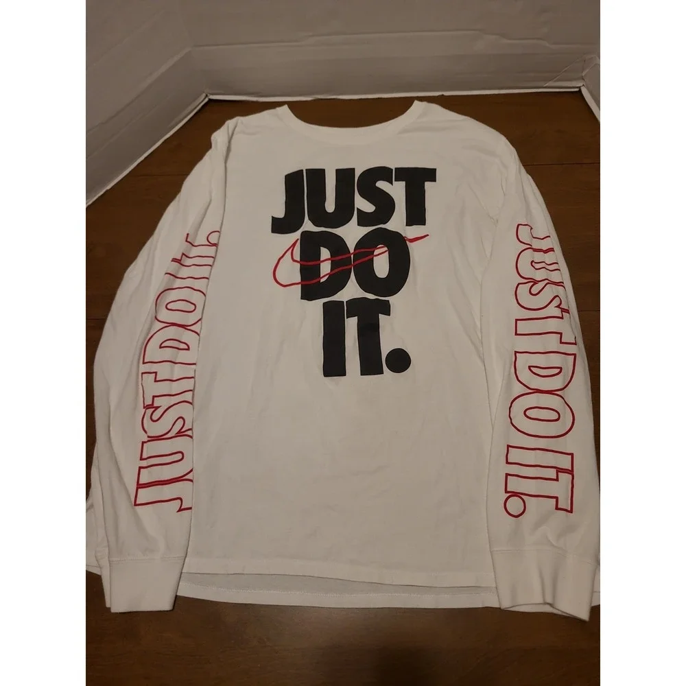 Nike Just Do It Long Sleeve The Nike Tee White/Red Men's XXL (2X) T-Shirt - Picture 3 of 8